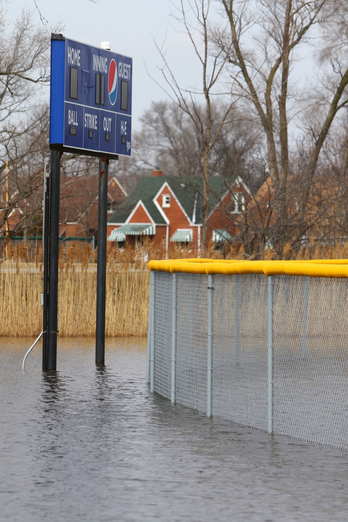 Flooded baseball field